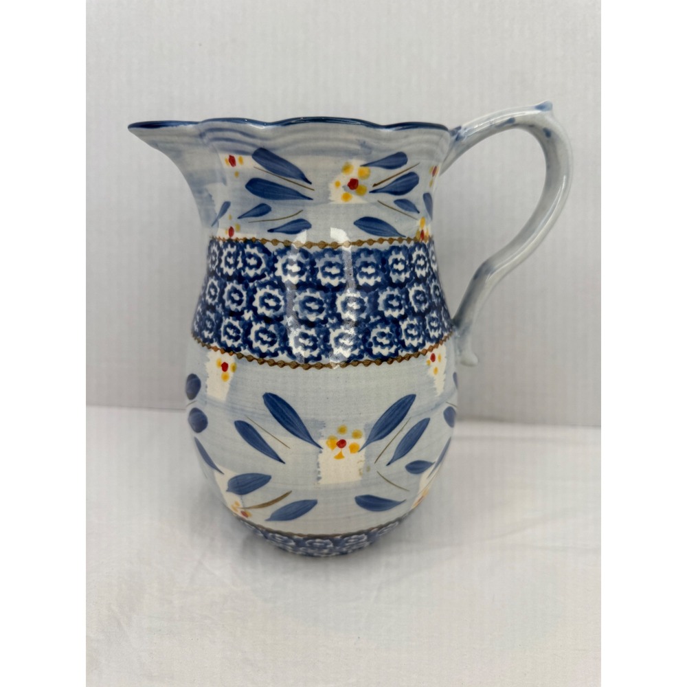 Temp-tations by Tara Old World Blue Ceramic‎ 1.5 QT Pitcher Floral Stoneware